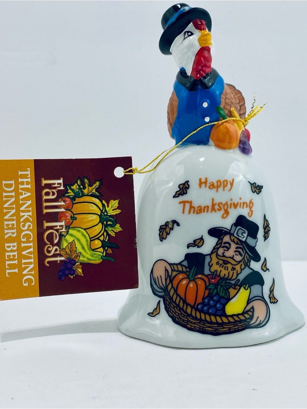 Thanksgiving Turkey Porcelain Handbell Pumpkin Clapper K's Collection NWT - Picture 3 of 12